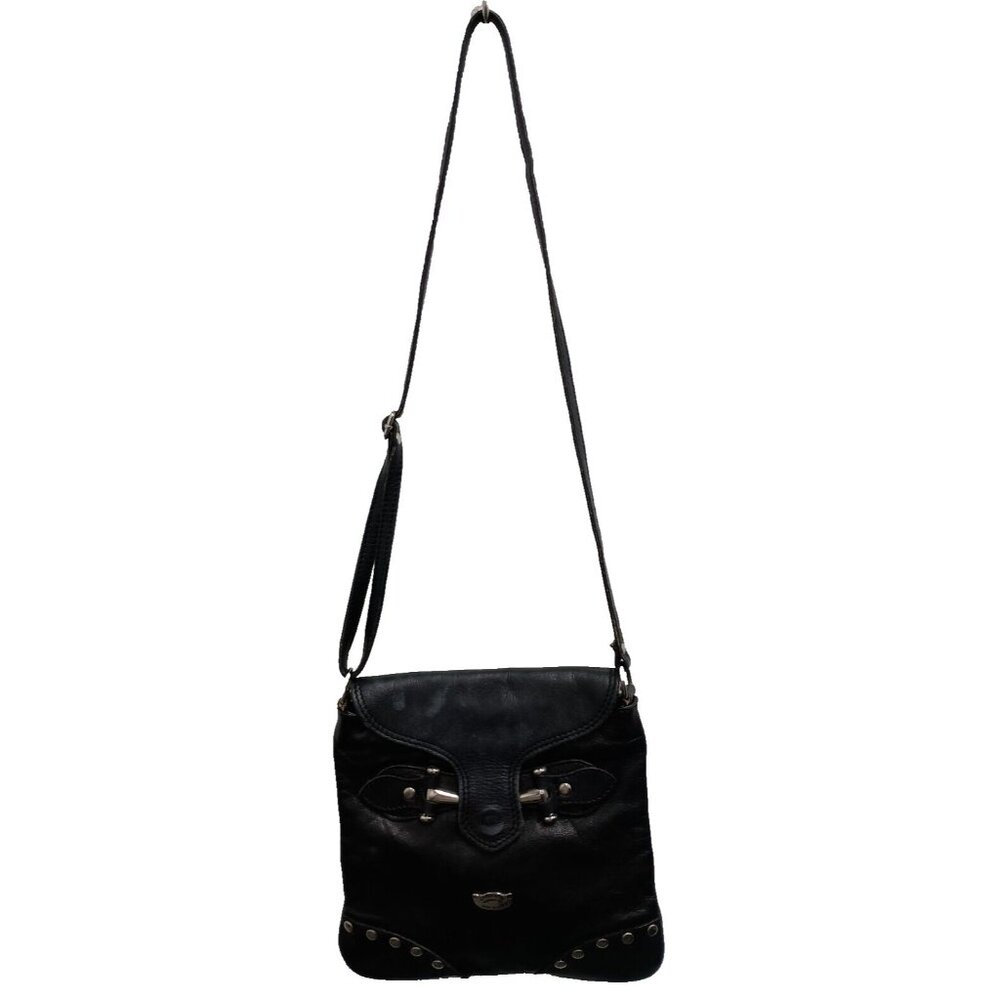VTG L'artisiano Sorrentino Italy Womens Crossbody Bag Purse Black Leather Studs